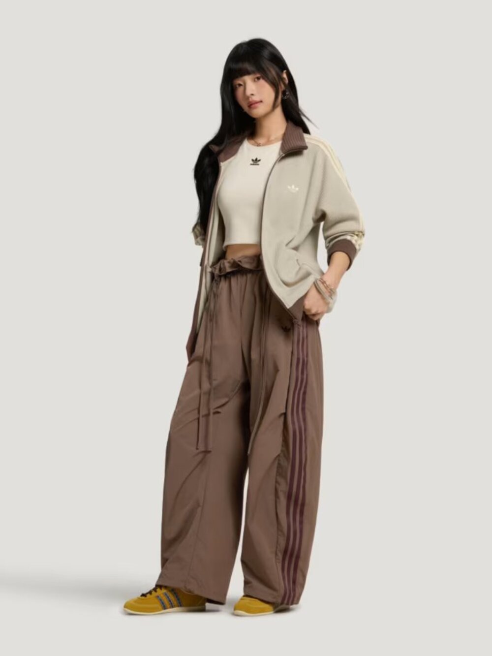 adidas originals women's brown 'curved pants' waistband detail BNWT size M, L - Picture 10 of 16